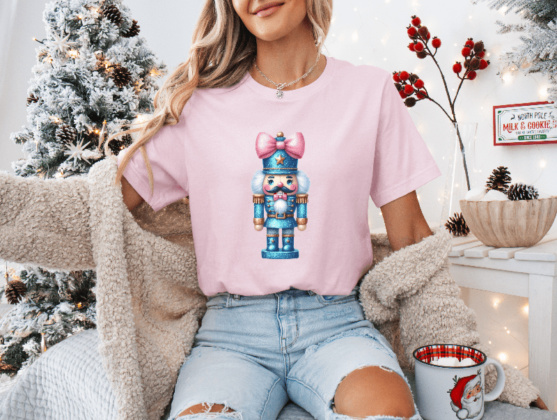 Blue Nutcracker with Pink Bow