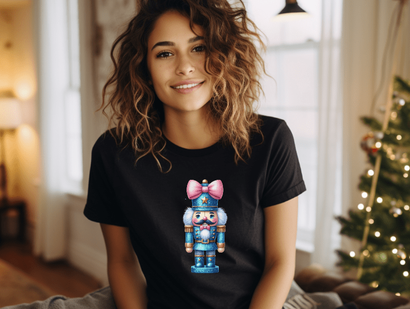 Blue Nutcracker with Pink Bow
