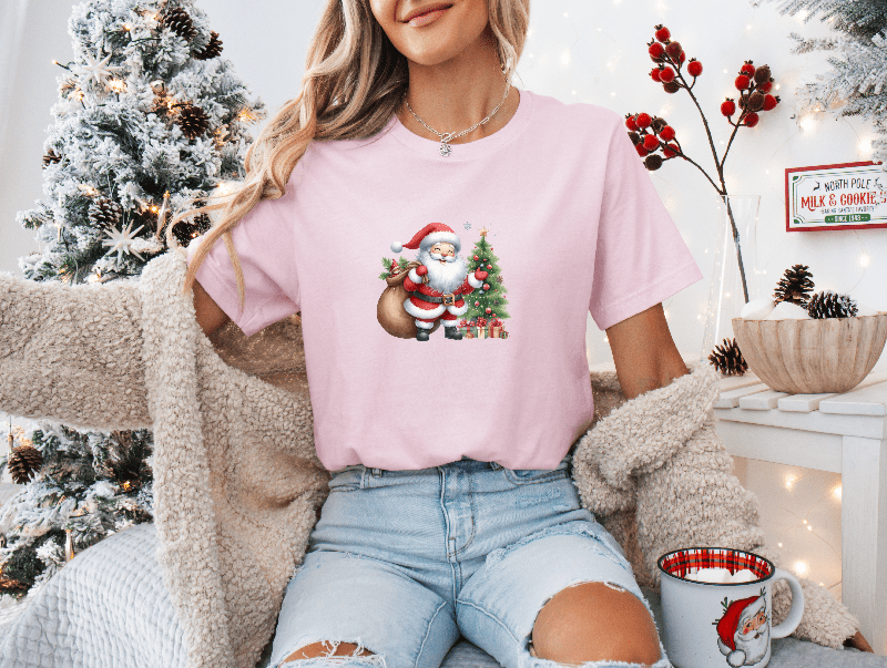 Santa Claus with His Bag of Presents & Christmas Tree