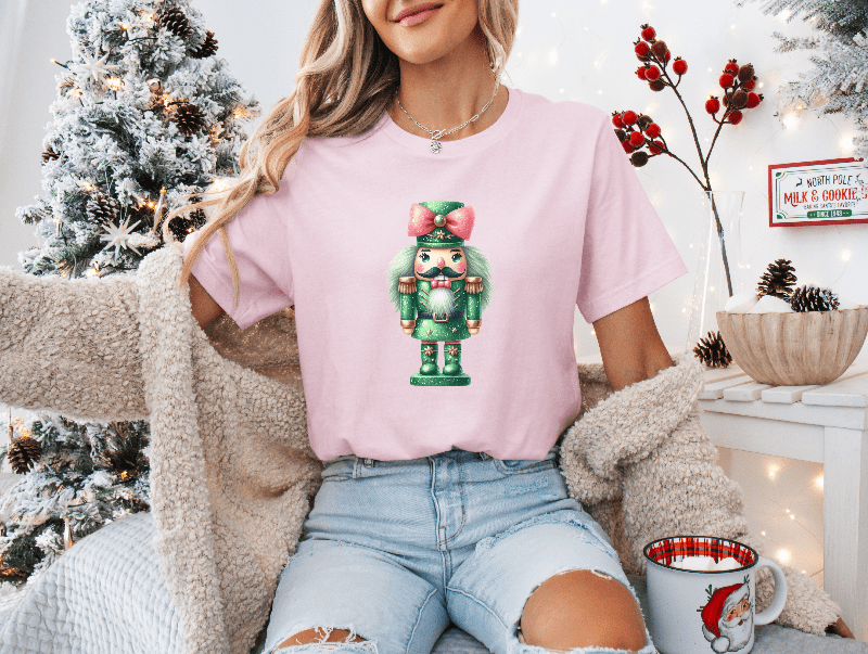 Green Nutcracker with Pink Bow