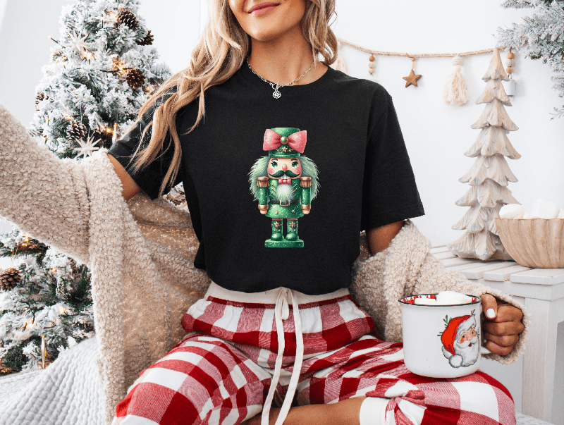 Green Nutcracker with Pink Bow