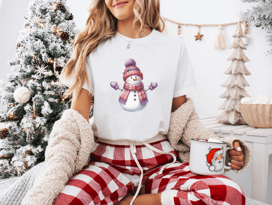 Snowman with Red & Purple Hat & Scarf